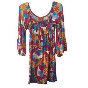 Voom by Joy Han Small Tiered Bell Sleeve Boho Psychedelic Multicolor Dress